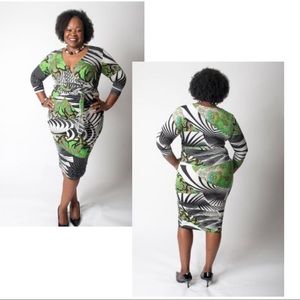Tropical Plus Size Bodycon Midi Dress